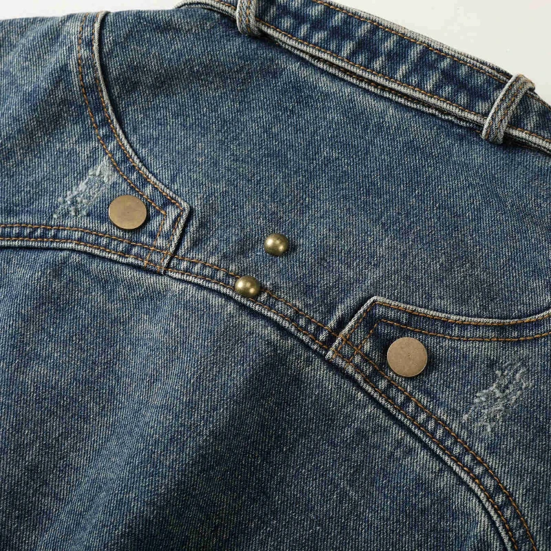 Men Stand Collar Loose Casual Gradient Splice Washed Denim Rivet Punk Rock Motorcycle Jacket Cityboy Plus Size Jeans Coat - Image 6