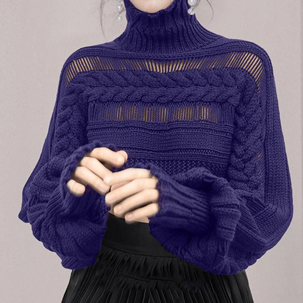 Turtleneck pullover women's autumn and winter 2025 new loose lazy wind outside wear hollow knitted bottoming shirt top - Image 3