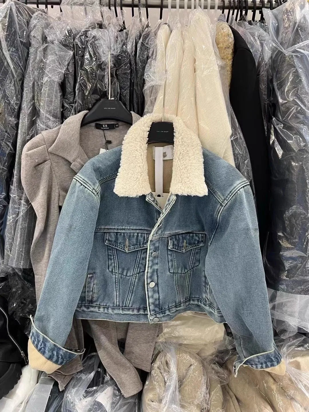Denim Coat With Real Sheep Lamp Winter Fur Plush Womens Fall Sculpted Tailoring Minimalist Streetwear Trend Quick-Drying Jackets - Image 2