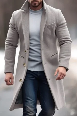 New Fashion Casual Long Sleeve Turn-down Collar Single Breasted Solid Color Slim Fit Wool & Blends Coat For Men,10 Colors