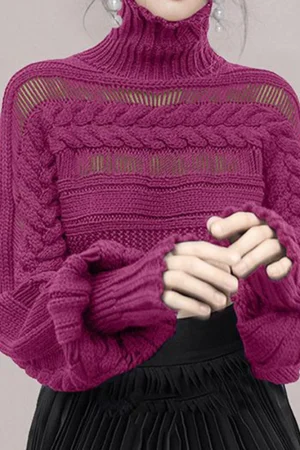 Turtleneck pullover women's autumn and winter 2025 new loose lazy wind outside wear hollow knitted bottoming shirt top