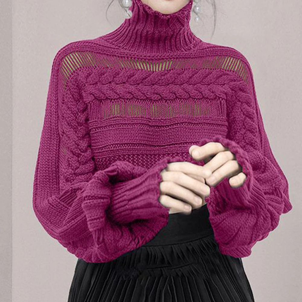 Turtleneck pullover women's autumn and winter 2025 new loose lazy wind outside wear hollow knitted bottoming shirt top