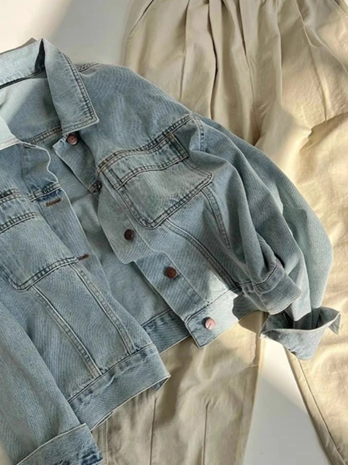 Waed Cotton Vintage Denim Jaet Women's Thin Loose ort Sve Long Jaet Korean Sle Casual Summer Outerwear - Image 4