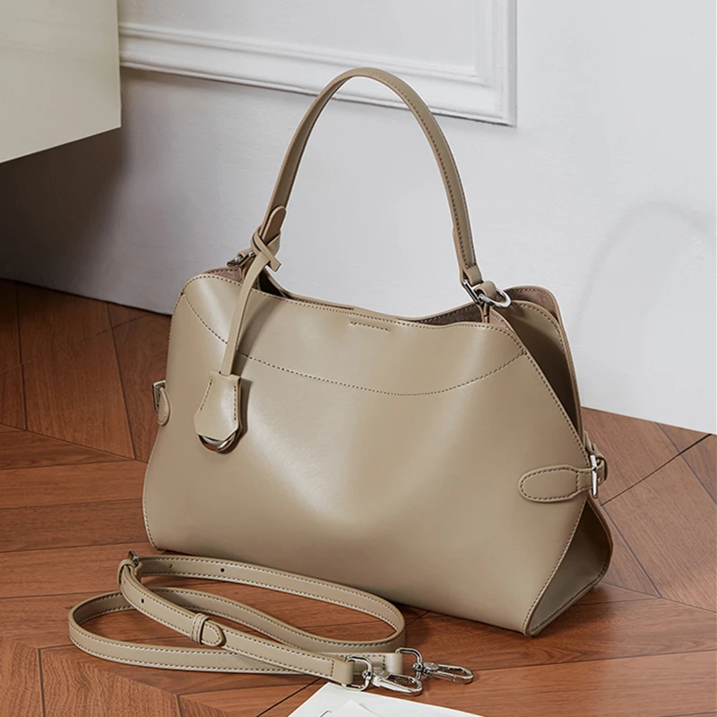 Hifashion Cowhide Genuine Leather Tote Handbags For Women 2026 Luxury Designer Shell Hobos Office Ladies Shoulder Crossbody Bags