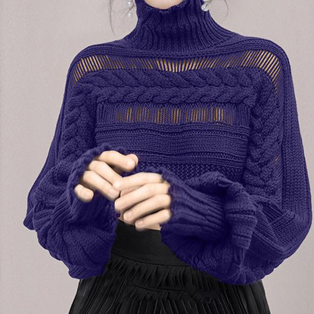 Turtleneck pullover women's autumn and winter 2025 new loose lazy wind outside wear hollow knitted bottoming shirt top - Image 5