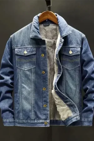 Winter velvet thickened denim jacket Korean style trendy men's versatile loose large size warm work jacket