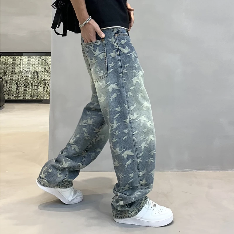 Korean Fashion Jacquard Baggy Jeans For Men Streetwear Loose Men Clothing Denim Skateboard Pants Harajuku Straight-Leg Trousers - Image 3