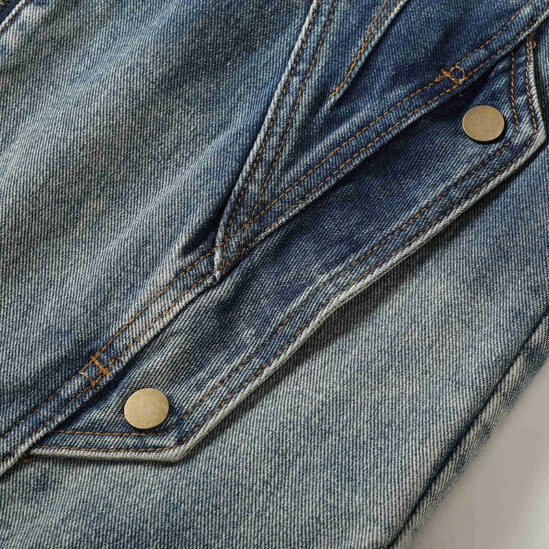 Men Stand Collar Loose Casual Gradient Splice Washed Denim Rivet Punk Rock Motorcycle Jacket Cityboy Plus Size Jeans Coat - Image 4