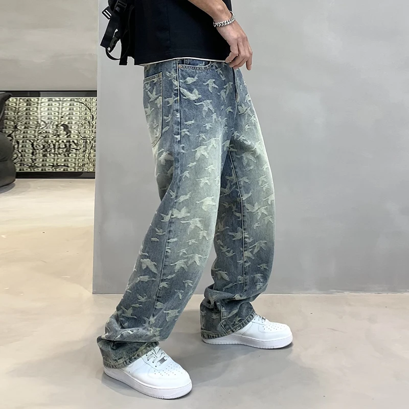 Korean Fashion Jacquard Baggy Jeans For Men Streetwear Loose Men Clothing Denim Skateboard Pants Harajuku Straight-Leg Trousers - Image 4