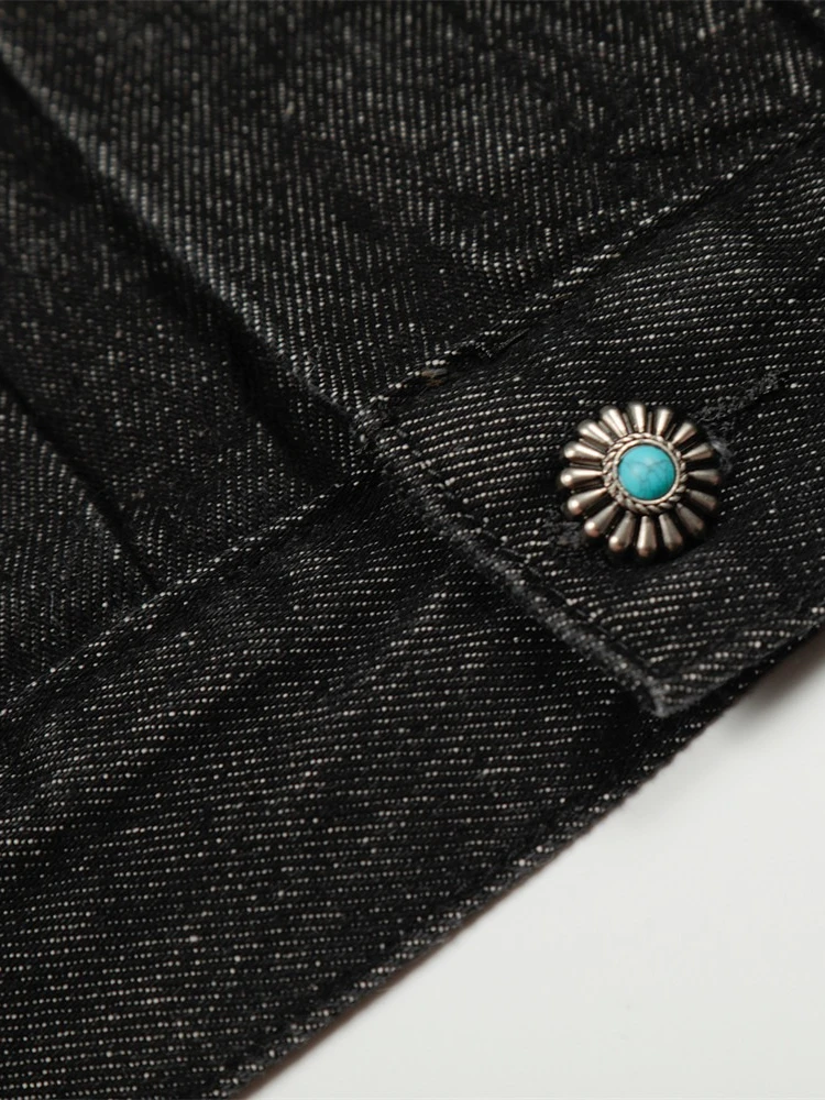 Mens Jacket Punk Vintage Streetwear Black Denim Short Coat Metal Buckle Studded Design Pleated Detail Retro Cool Hip Hop Fashion - Image 4