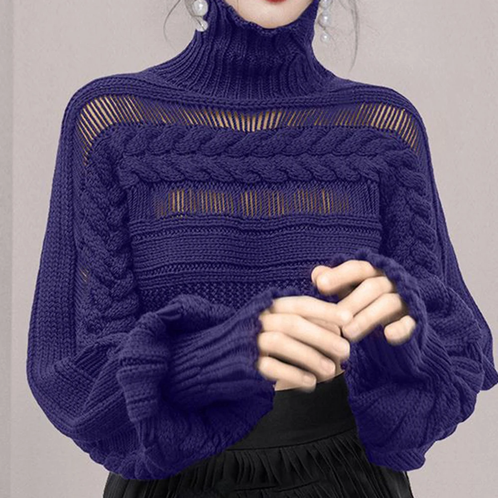 Turtleneck pullover women's autumn and winter 2025 new loose lazy wind outside wear hollow knitted bottoming shirt top - Image 4