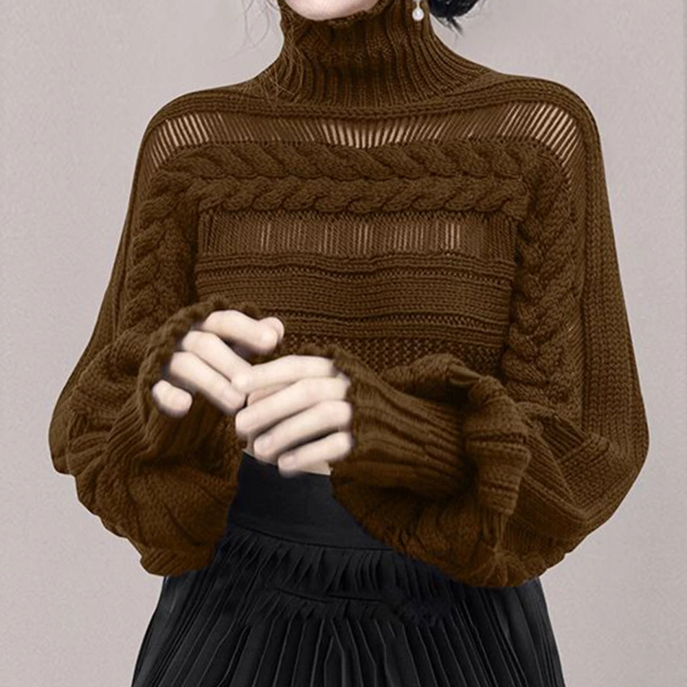 Turtleneck pullover women's autumn and winter 2025 new loose lazy wind outside wear hollow knitted bottoming shirt top - Image 6