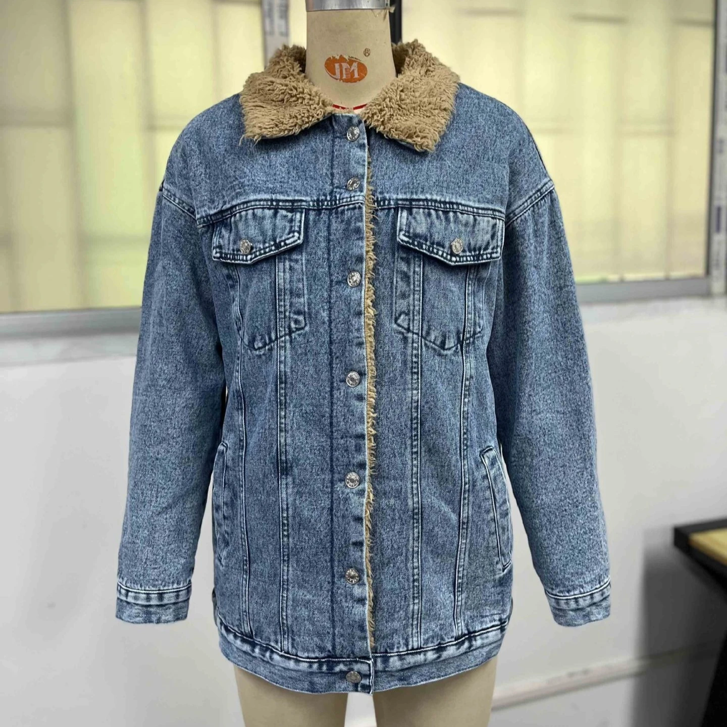 Moto Biker Jeans for Women Quilted Denim Coat Solid Fleece Jacket Turn Down Collar Single Breasted Straight 2025 Autumn Winter - Image 2