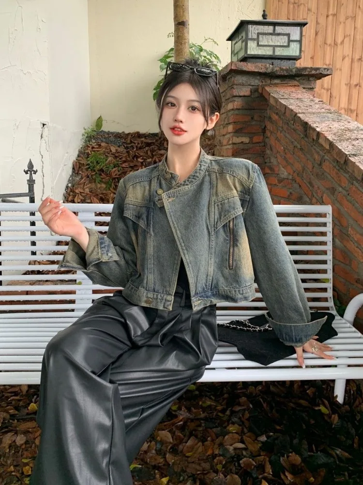 Y2k Vintage Harajuku Jeans Jackets Women's Short Tops Cowboy Coats Streetwear Long Sleeve Cardigan Denim Outerwear Denim Jacket - Image 4