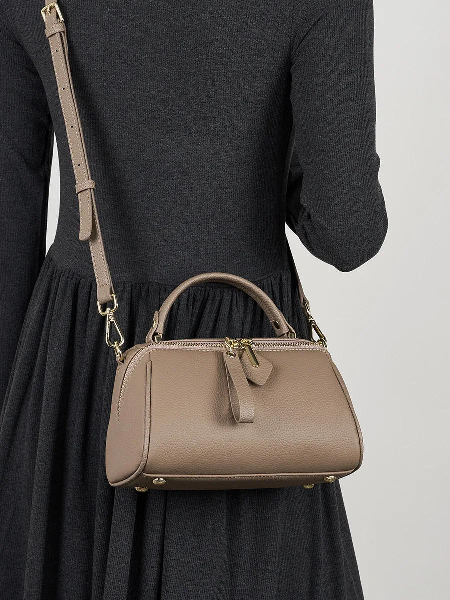 100% Genuine Leather women's handbag 2026 new Retro classic Boston handbag cowhide Women crossbody single-shoulder bag - Image 3