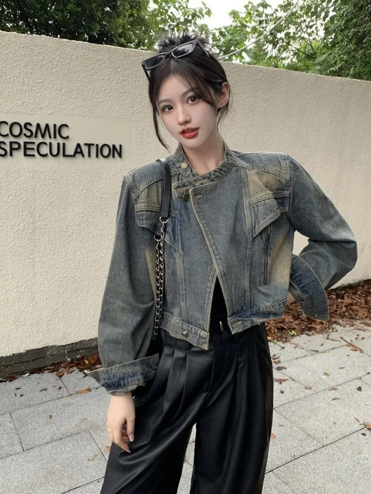 Y2k Vintage Harajuku Jeans Jackets Women's Short Tops Cowboy Coats Streetwear Long Sleeve Cardigan Denim Outerwear Denim Jacket - Image 6