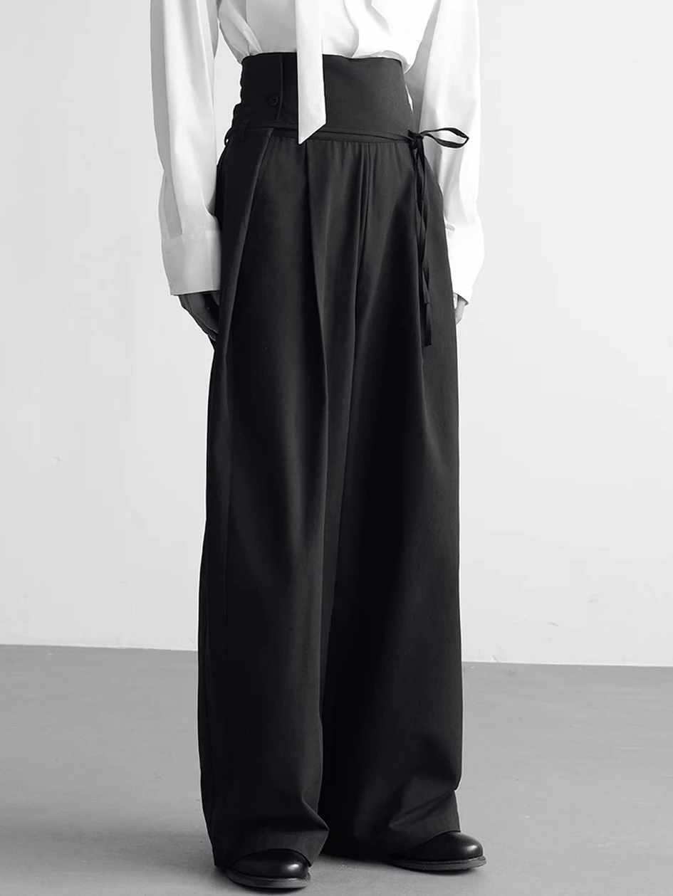 Mauroicardi Spring Autumn Long Loose Casual Baggy Flowy Soft Black Wide Leg Pants Men High Waist Luxury Designer Clothing 2025