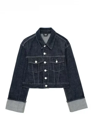 Willshela Women Fashion With Pockets Denim Blue Single Breasted Jackets Vintage Lapel Neck Long Sleeves Female Chic Lady Outfits