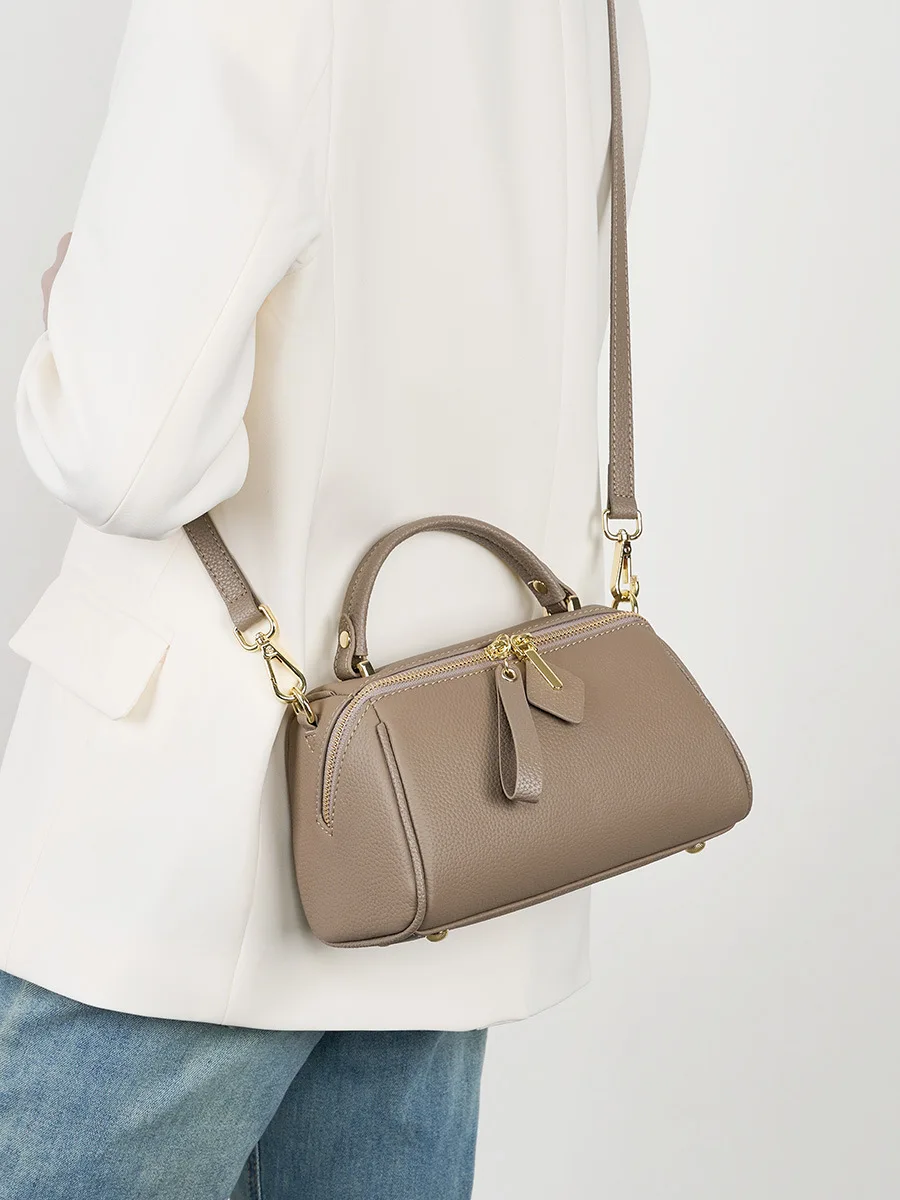 100% Genuine Leather women's handbag 2026 new Retro classic Boston handbag cowhide Women crossbody single-shoulder bag - Image 2