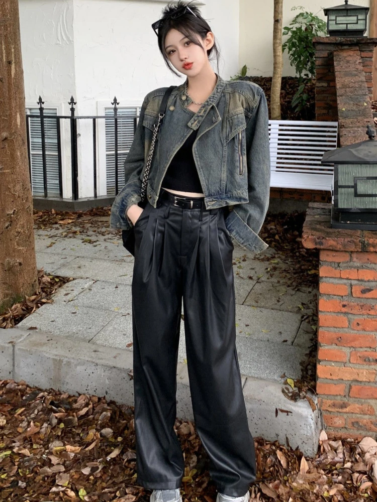 Y2k Vintage Harajuku Jeans Jackets Women's Short Tops Cowboy Coats Streetwear Long Sleeve Cardigan Denim Outerwear Denim Jacket - Image 2