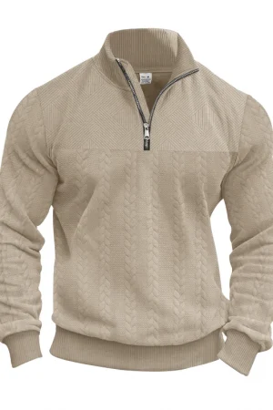 Men's Winter And Autumn Warm Pullover Hoodie, Featuring A Quarter-Zip Design And Jacquard Pattern, Men's Long-Sleeved Hoodie