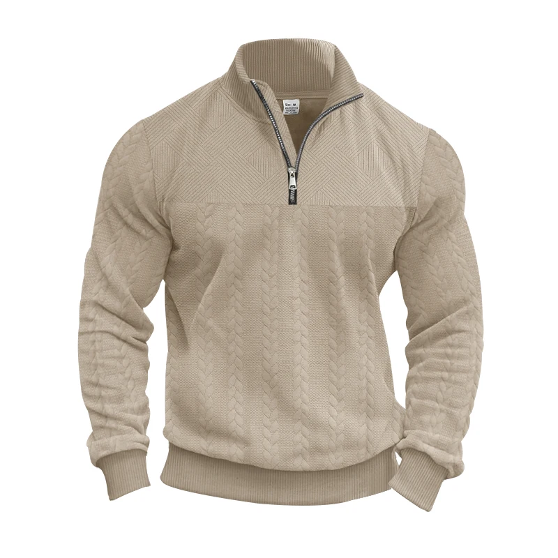 Men's Winter And Autumn Warm Pullover Hoodie, Featuring A Quarter-Zip Design And Jacquard Pattern, Men's Long-Sleeved Hoodie