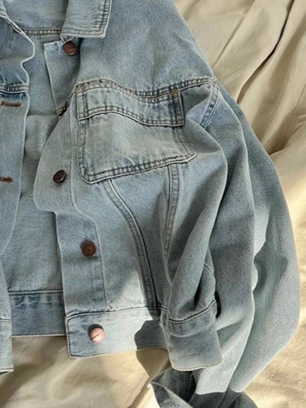 Waed Cotton Vintage Denim Jaet Women's Thin Loose ort Sve Long Jaet Korean Sle Casual Summer Outerwear - Image 5